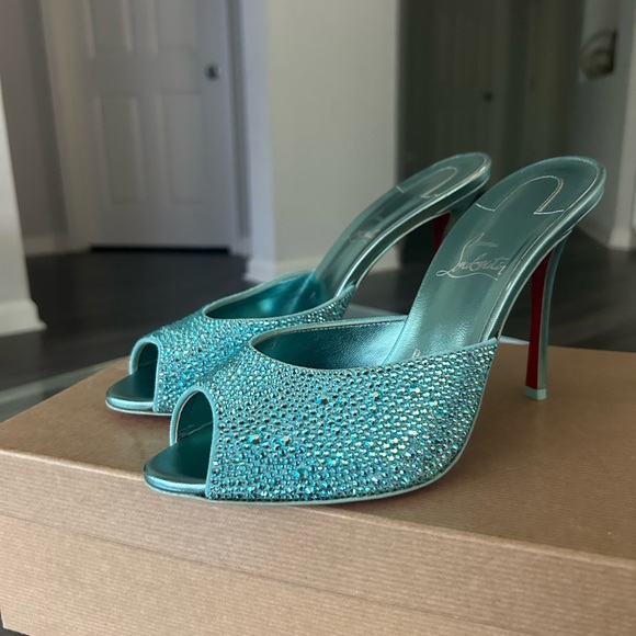 Christian louboutin me dolly strass Bermuda crystal peep toe 100mm stiletto 38.5 - Picture 6 of 11